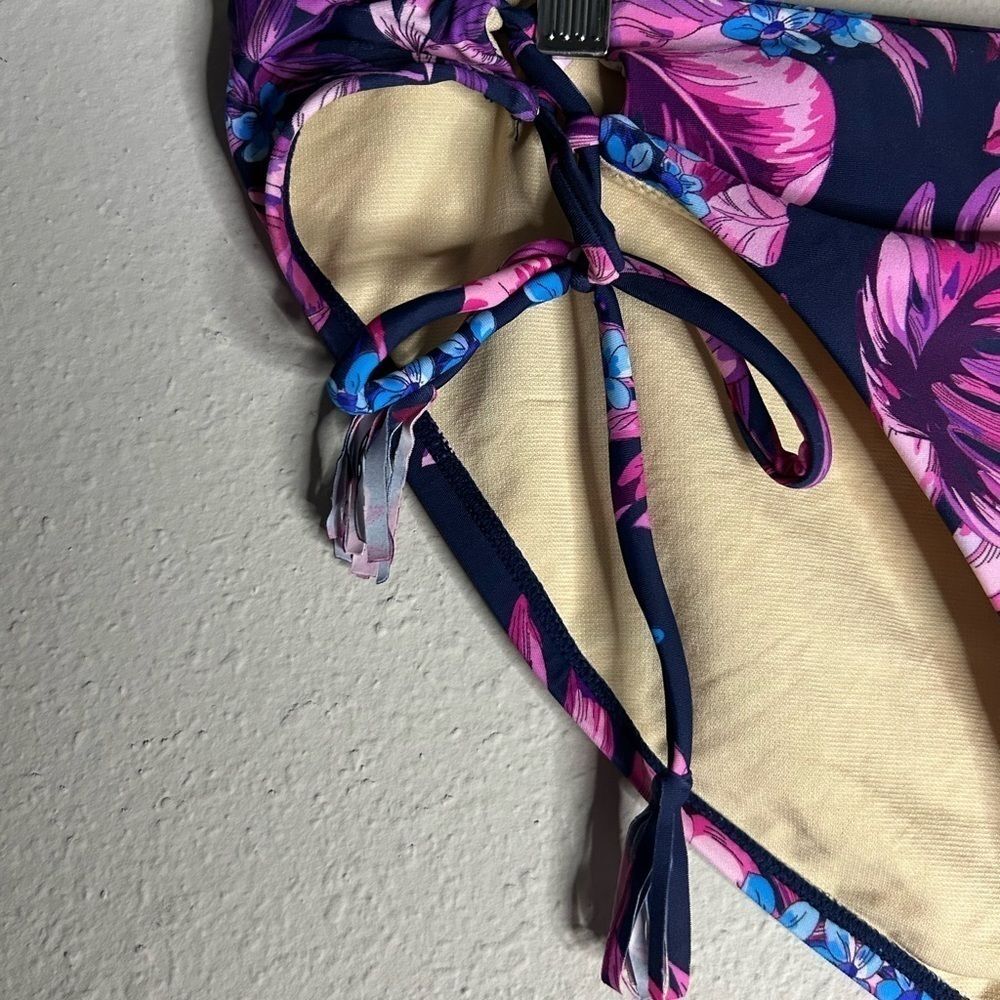 Swimsuits For All Blue Hawaiian Tropical Print Side Tie Bikini Bottom - Picture 4 of 8